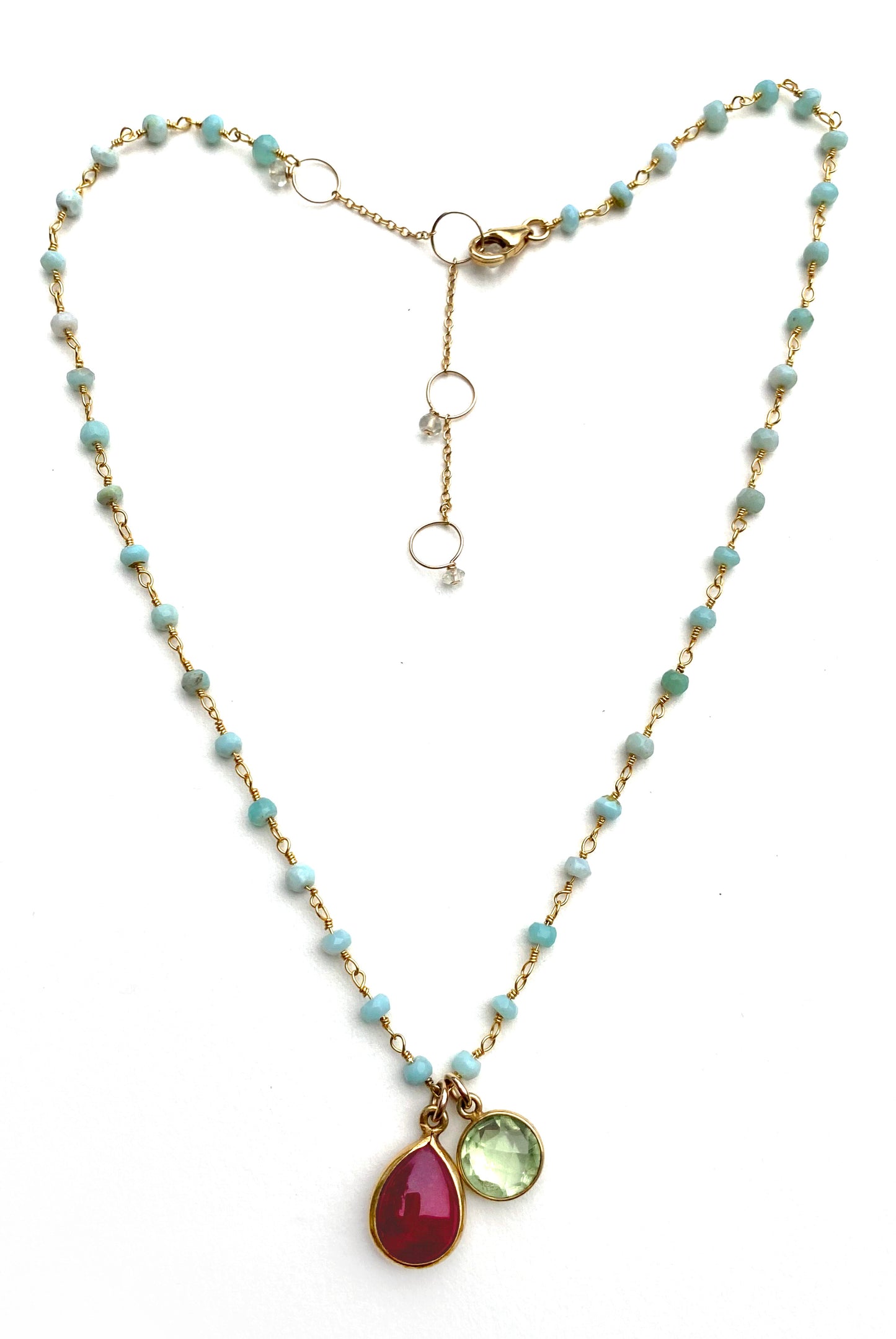 Ruby, Pale Green Tourmaline and Peruvian Opal