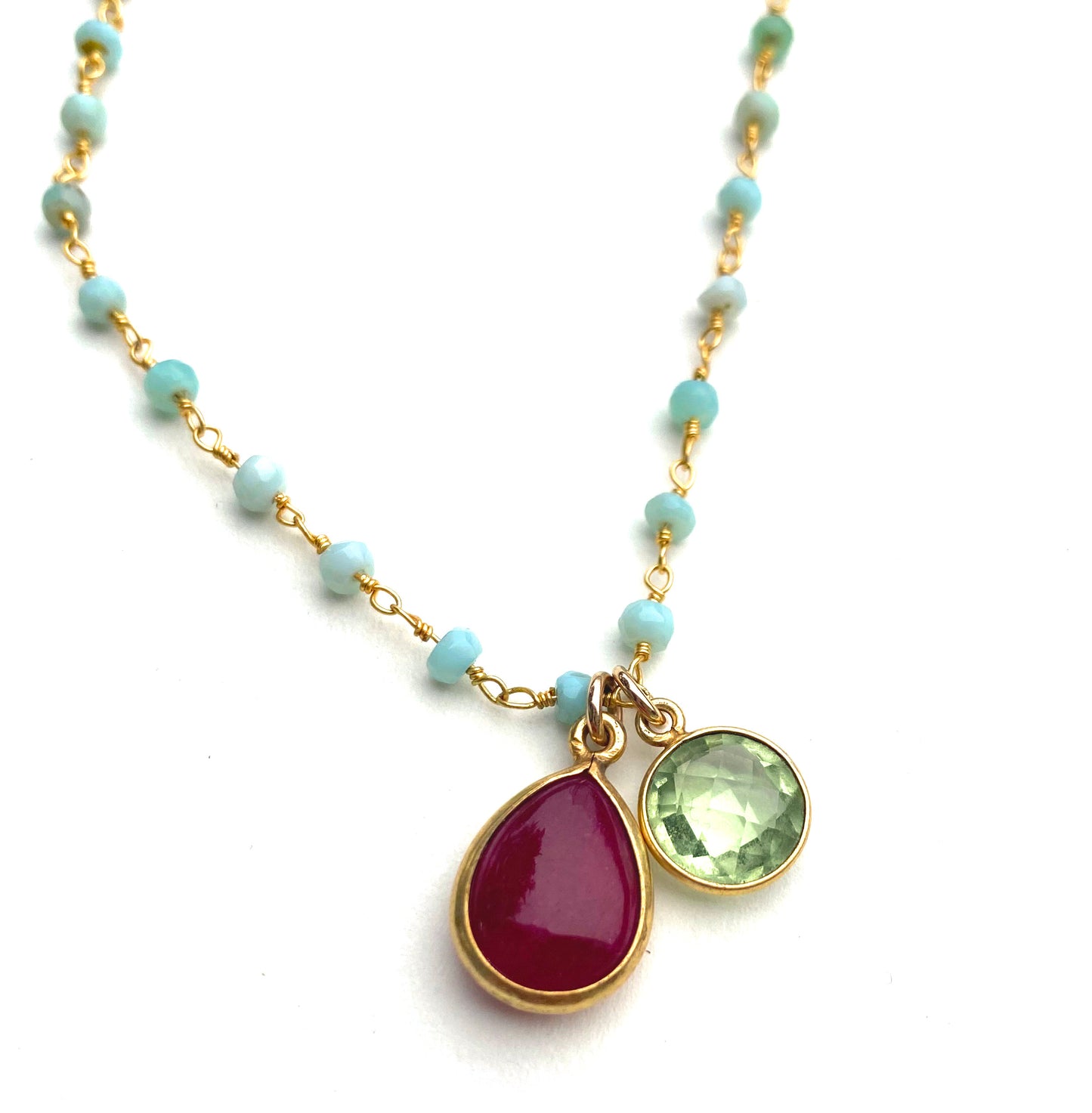 Ruby, Pale Green Tourmaline and Peruvian Opal