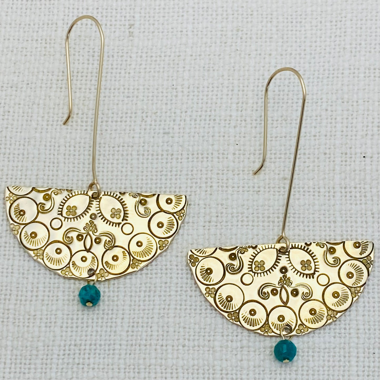 Stamped Half Mandala Earrings with Turquoise