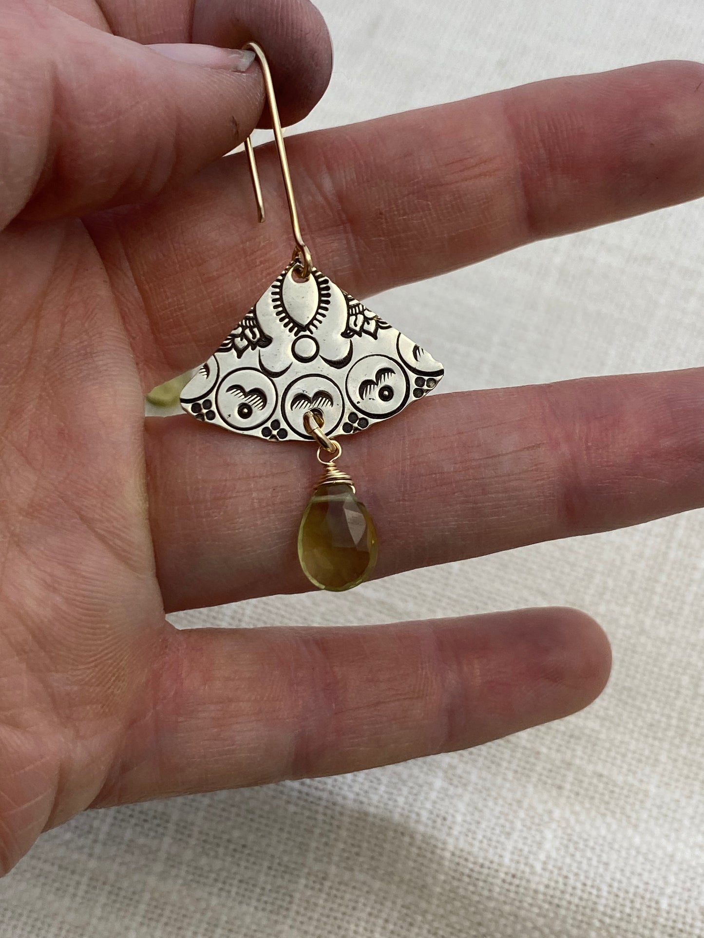 Stamped Golden Tear Drop Hammered Earrings