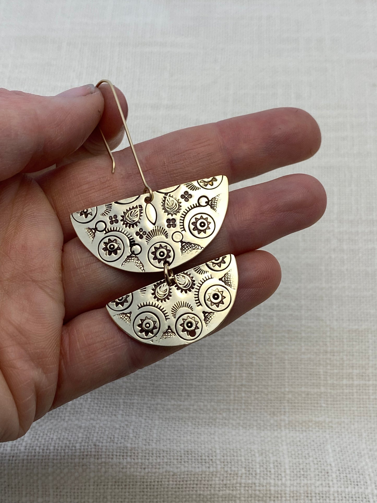 Double Half Mandala Earrings : Gold