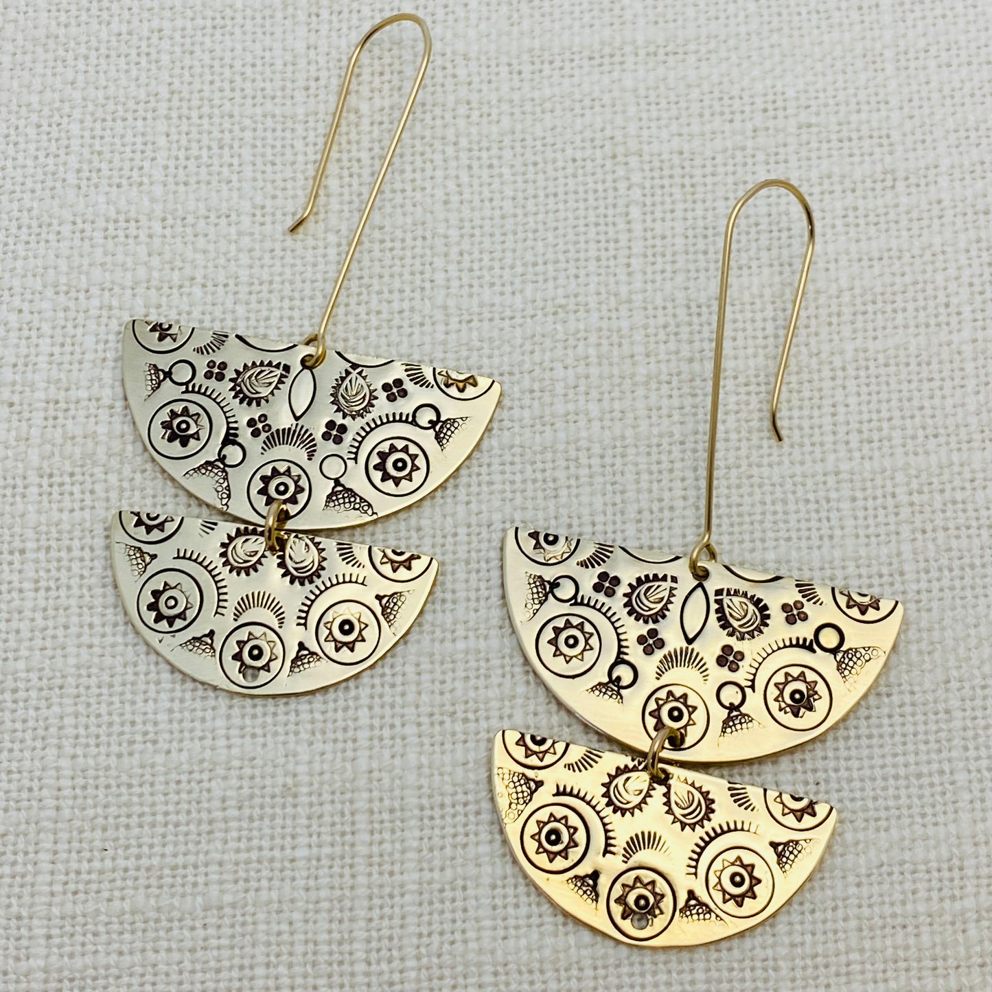 Double Half Mandala Earrings : Gold