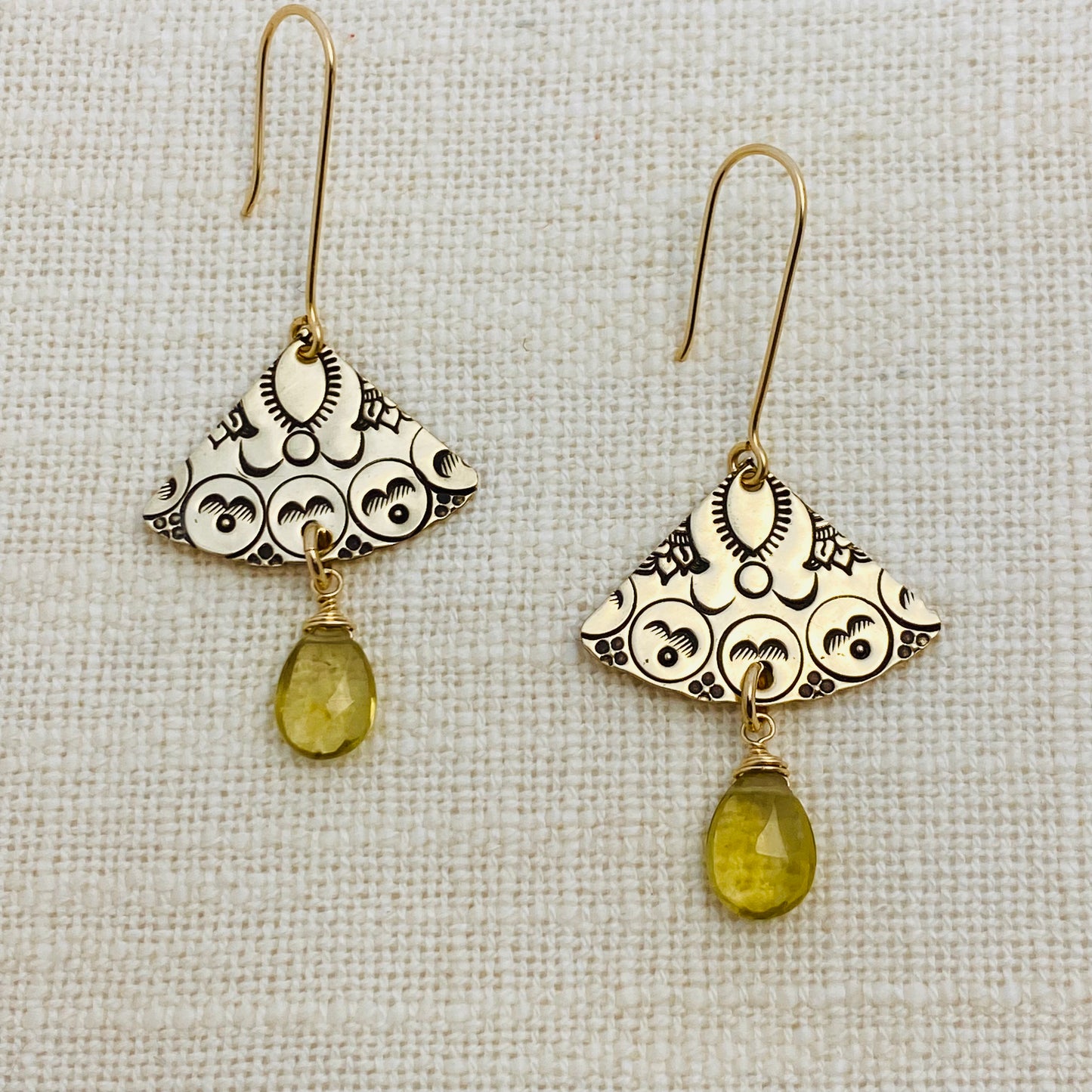 Stamped Golden Tear Drop Hammered Earrings