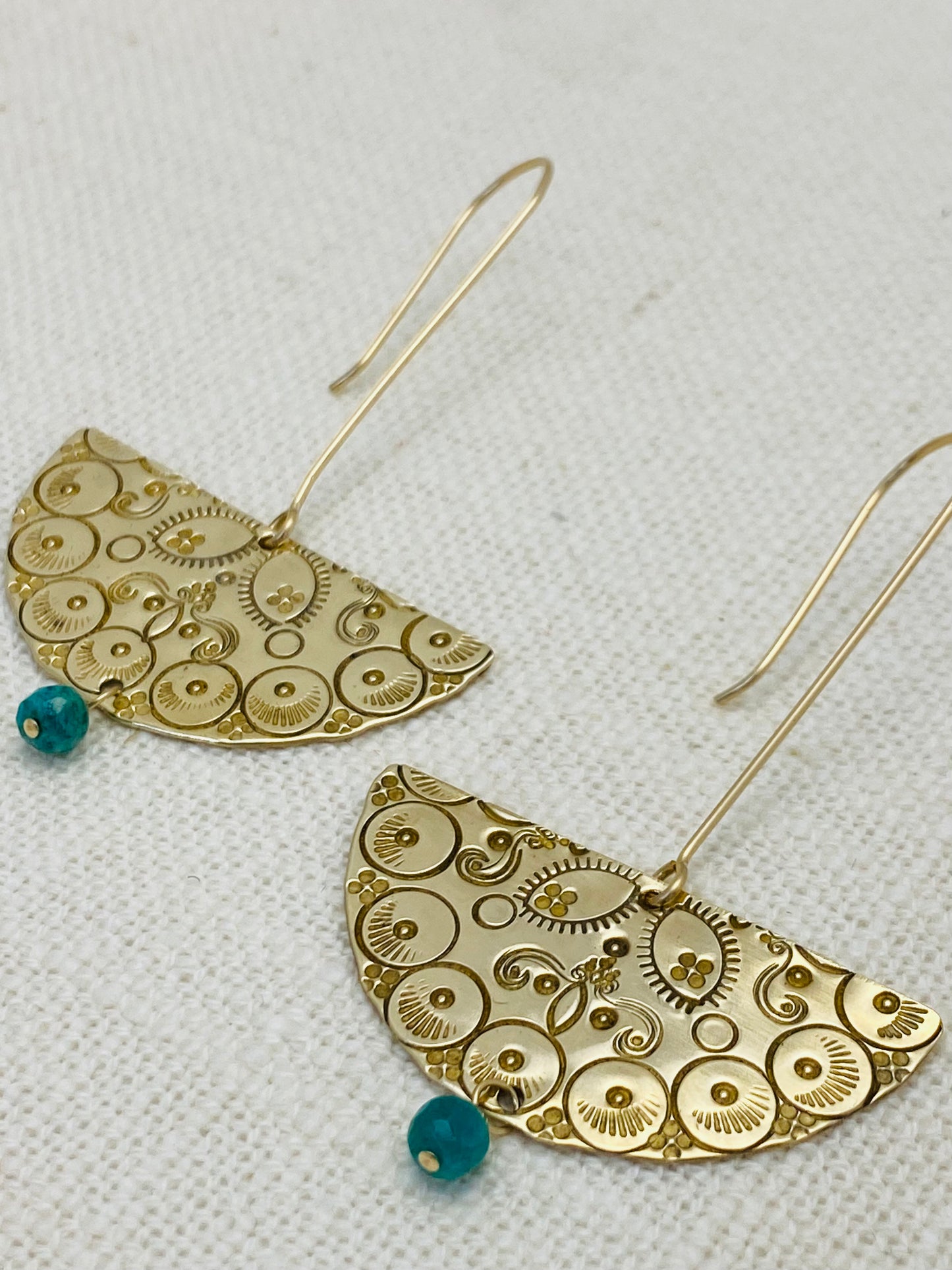 Stamped Half Mandala Earrings with Turquoise