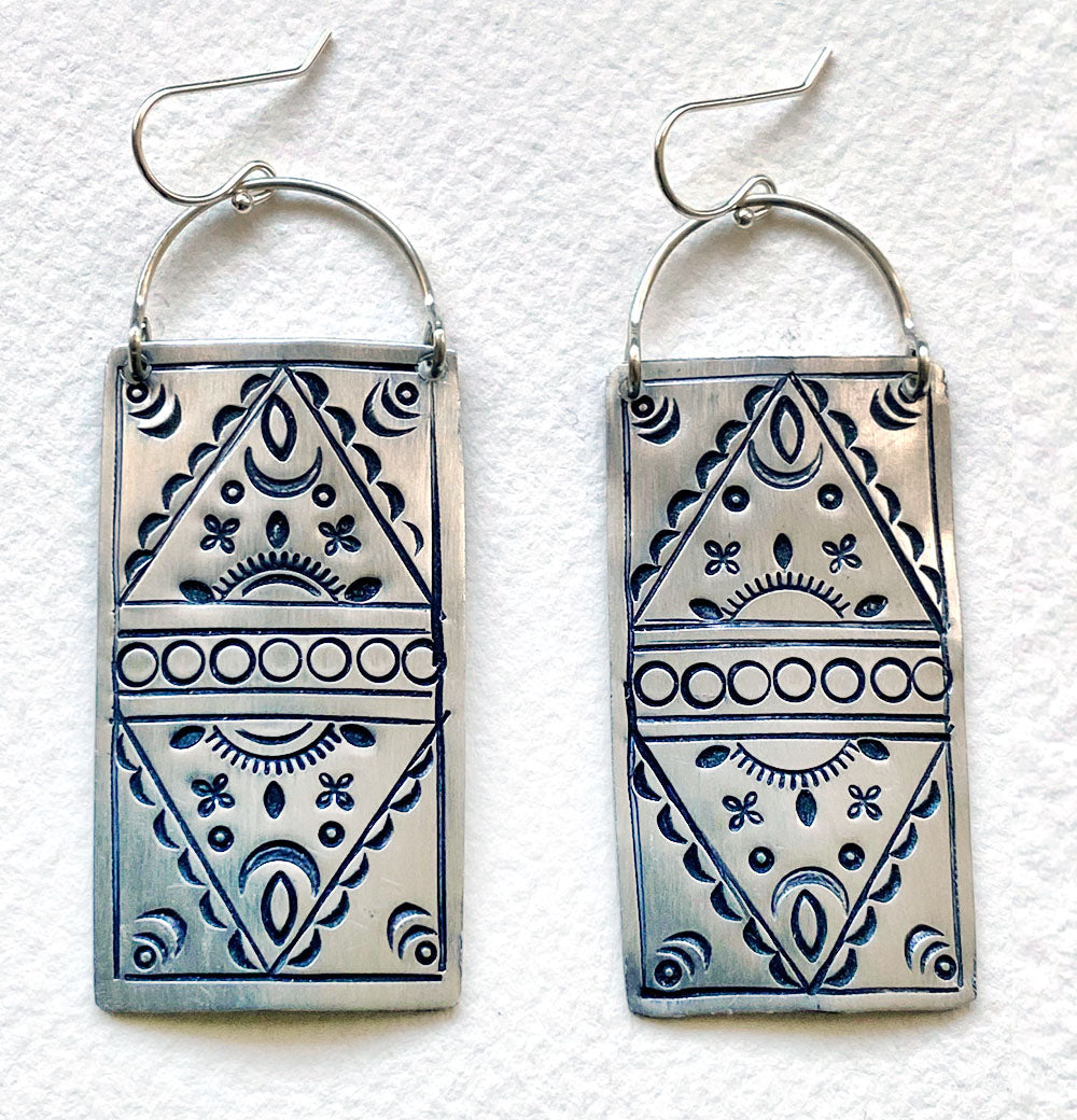 Stamped Rectangular Earrings