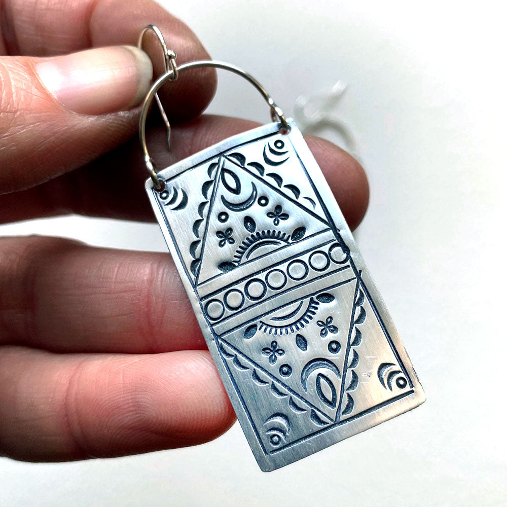 Stamped Rectangular Earrings
