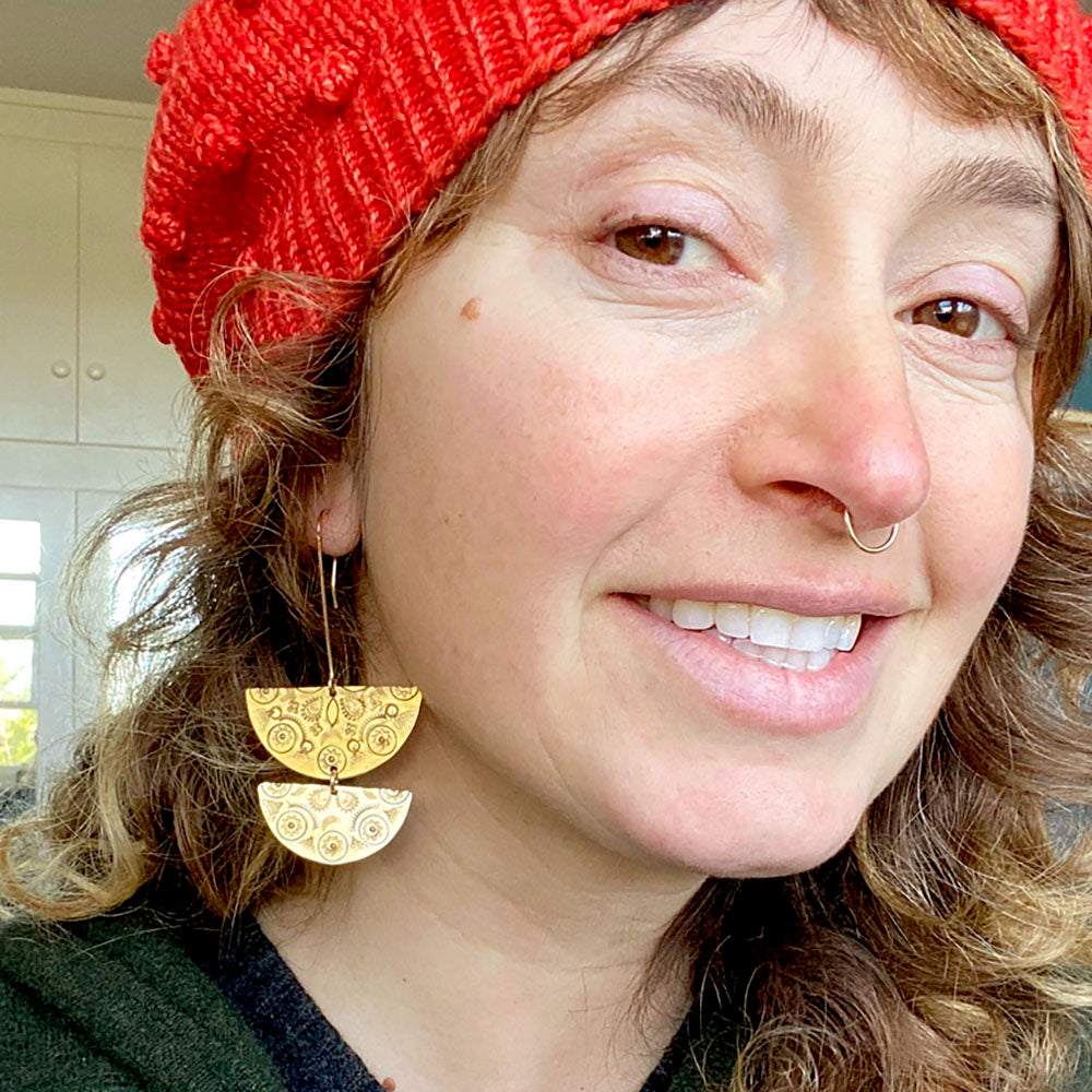 Double Half Mandala Earrings : Gold