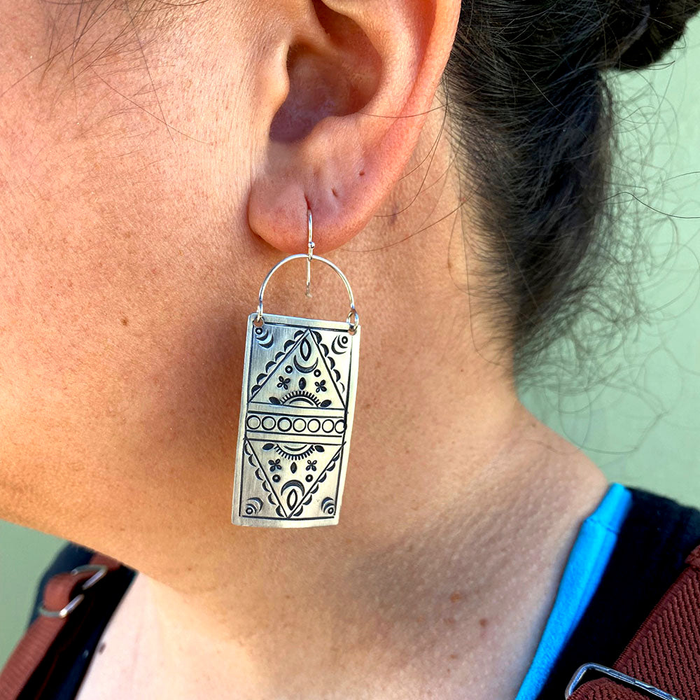 Stamped Rectangular Earrings