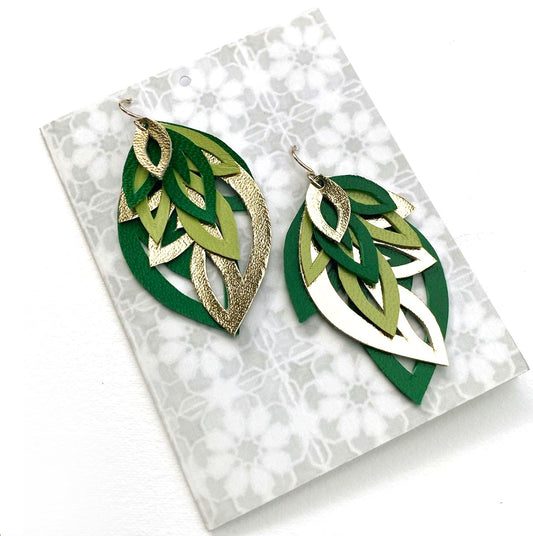 Green Layer Leaf Earrings