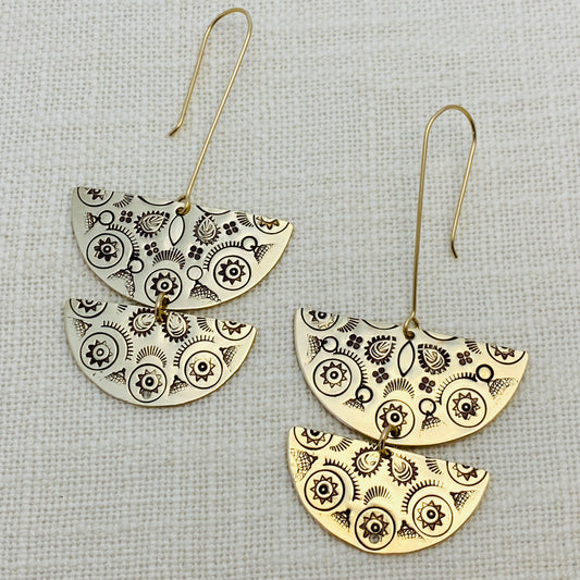 Double Half Mandala Earrings : Gold