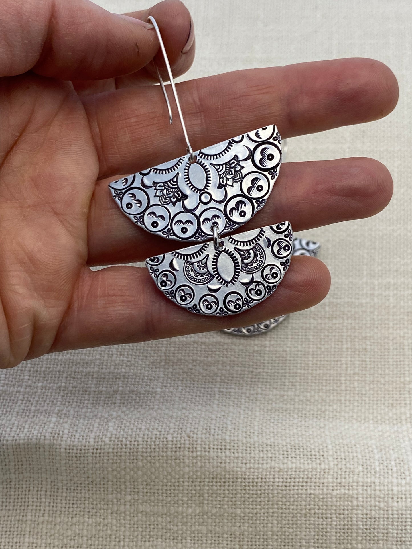 Double Half Mandala Earrings : Silver