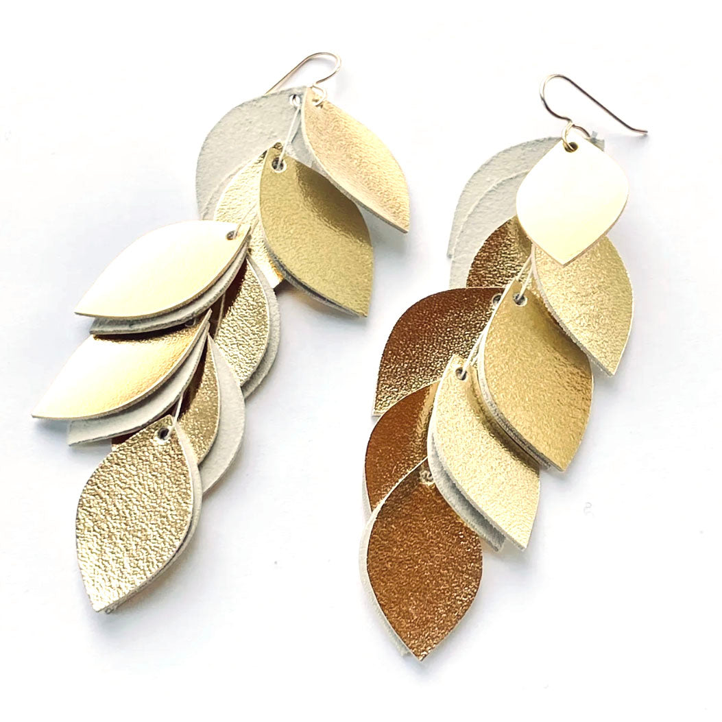Gold Leather Cascade Earrings