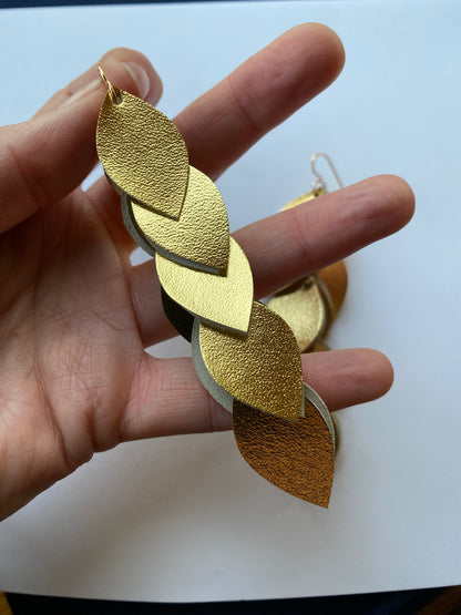 Gold Leather Cascade Earrings