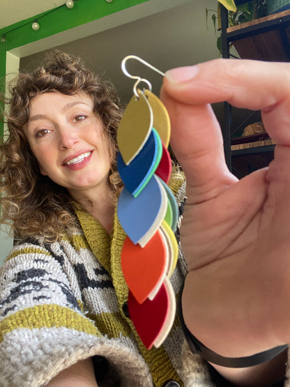 Rainbow Leather Cascade Earrings