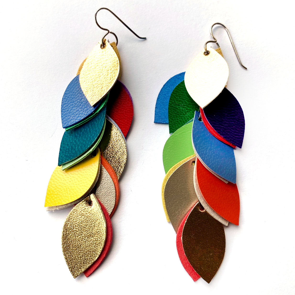 Rainbow Leather Cascade Earrings